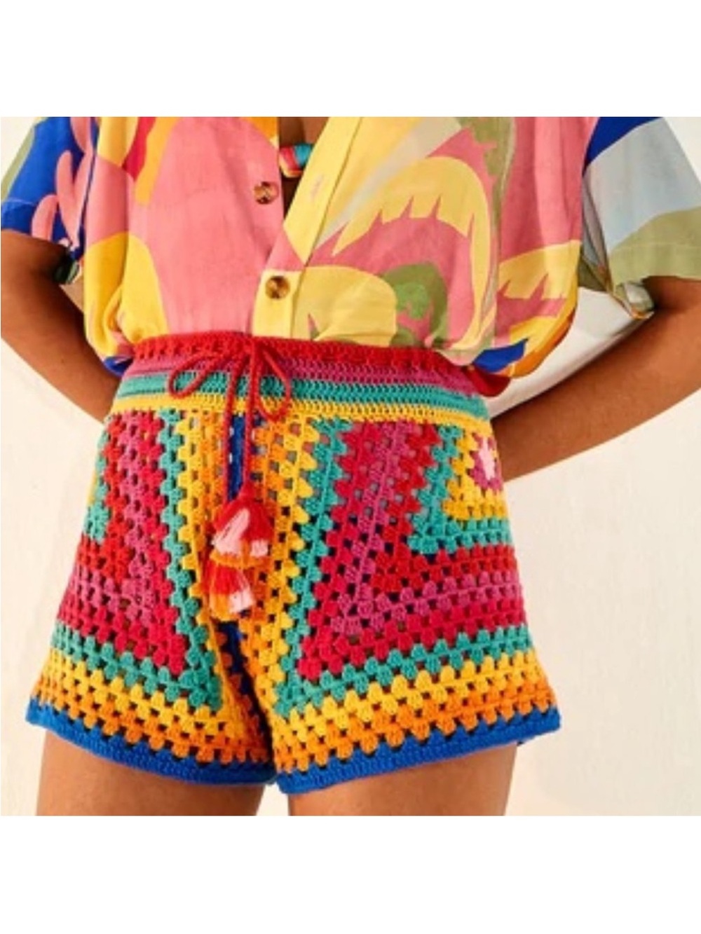 NWT FARM Rio Striped Scarf Crochet Shorts multi color  size small - Picture 11 of 15